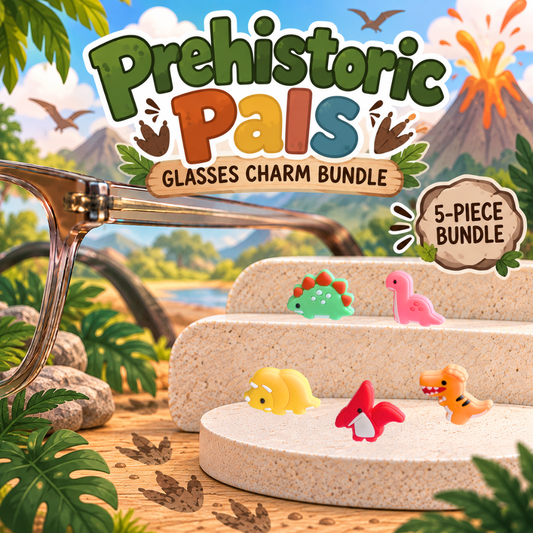 Prehistoric Pals Dinosaur Glasses Charm Bundle – 5-Piece Dino Set
