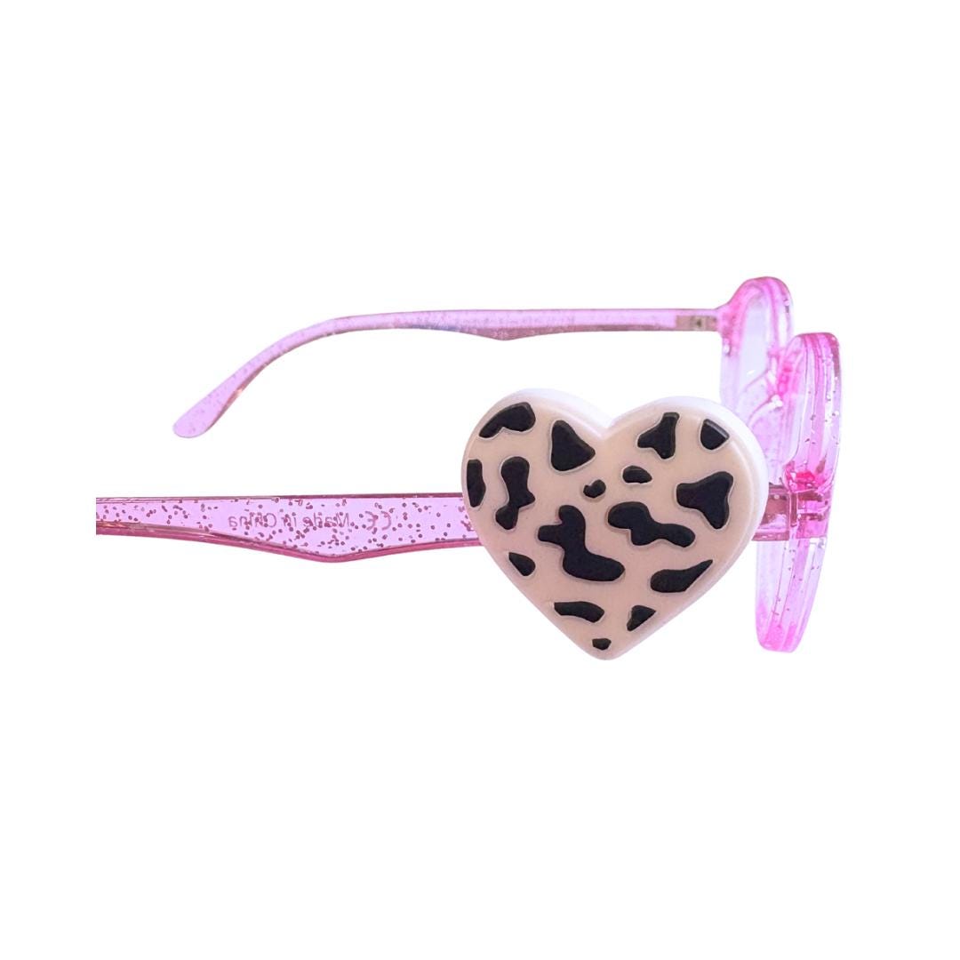 Cowprint Heart Glasses Charm for Kids: Fun Eyeglass Accessory