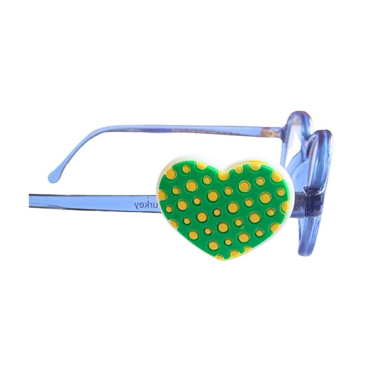 Green and Yellow Polkadot Heart Glasses Charm for Kids: Fun Eyeglass Accessory