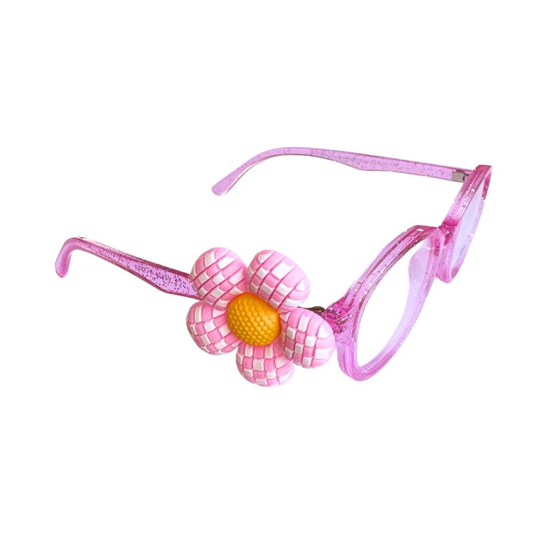 Pink Checkered Flower Glasses Charm | Kids Eyewear Decoration