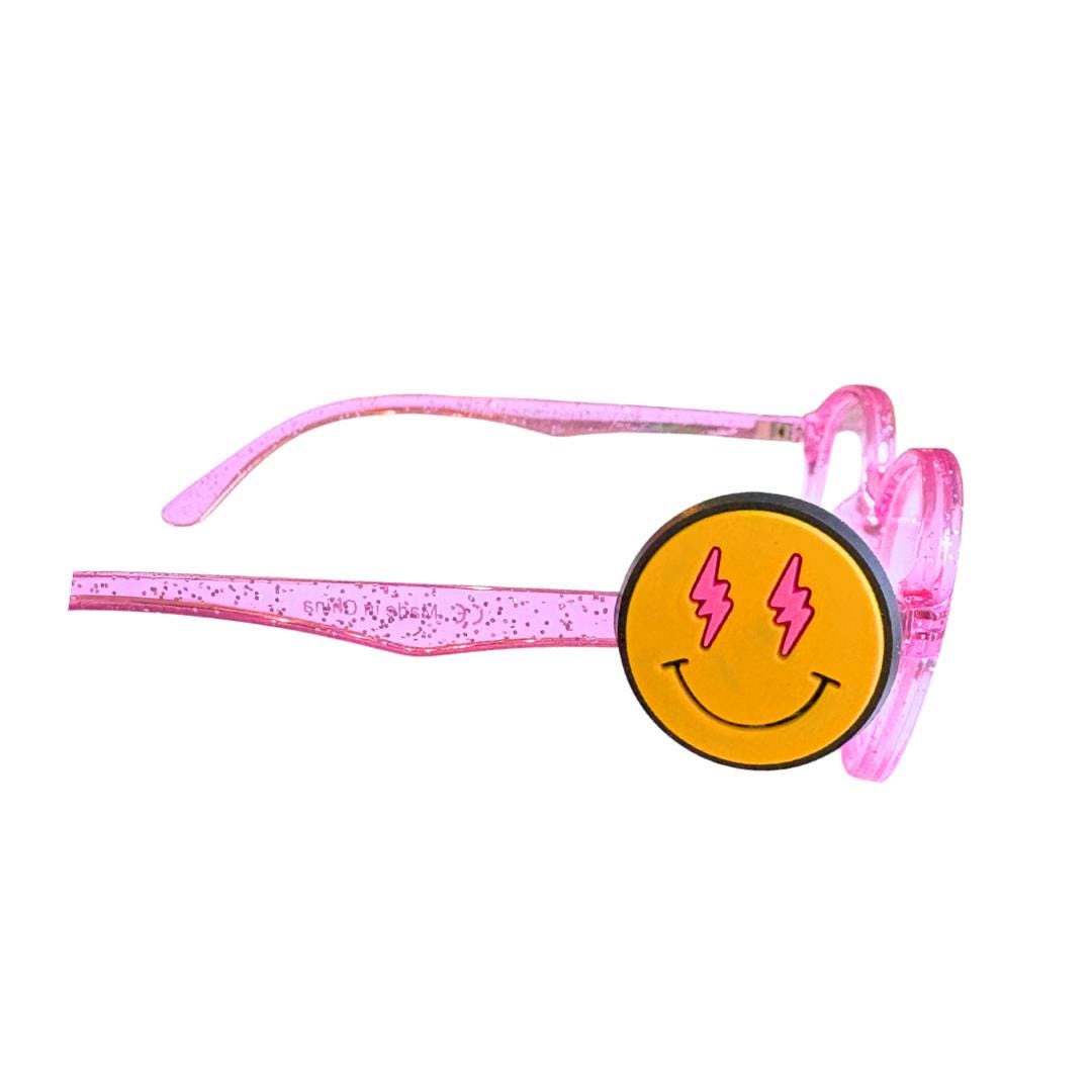 Smiley Face Lightning Eyes Glasses Charm for Kids: Fun Eyeglass Accessory