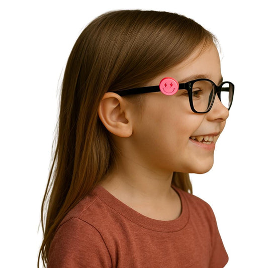 Pink Smiley Face Lightning Eyes Glasses Charm for Kids: Fun Eyeglass Accessory