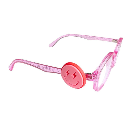 Pink Smiley Face Lightning Eyes Glasses Charm for Kids: Fun Eyeglass Accessory