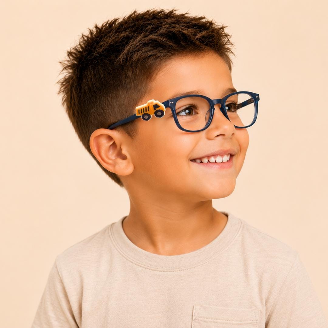 Yellow Dump Truck Glasses Charm for Kids: Fun Eyewear Accessory